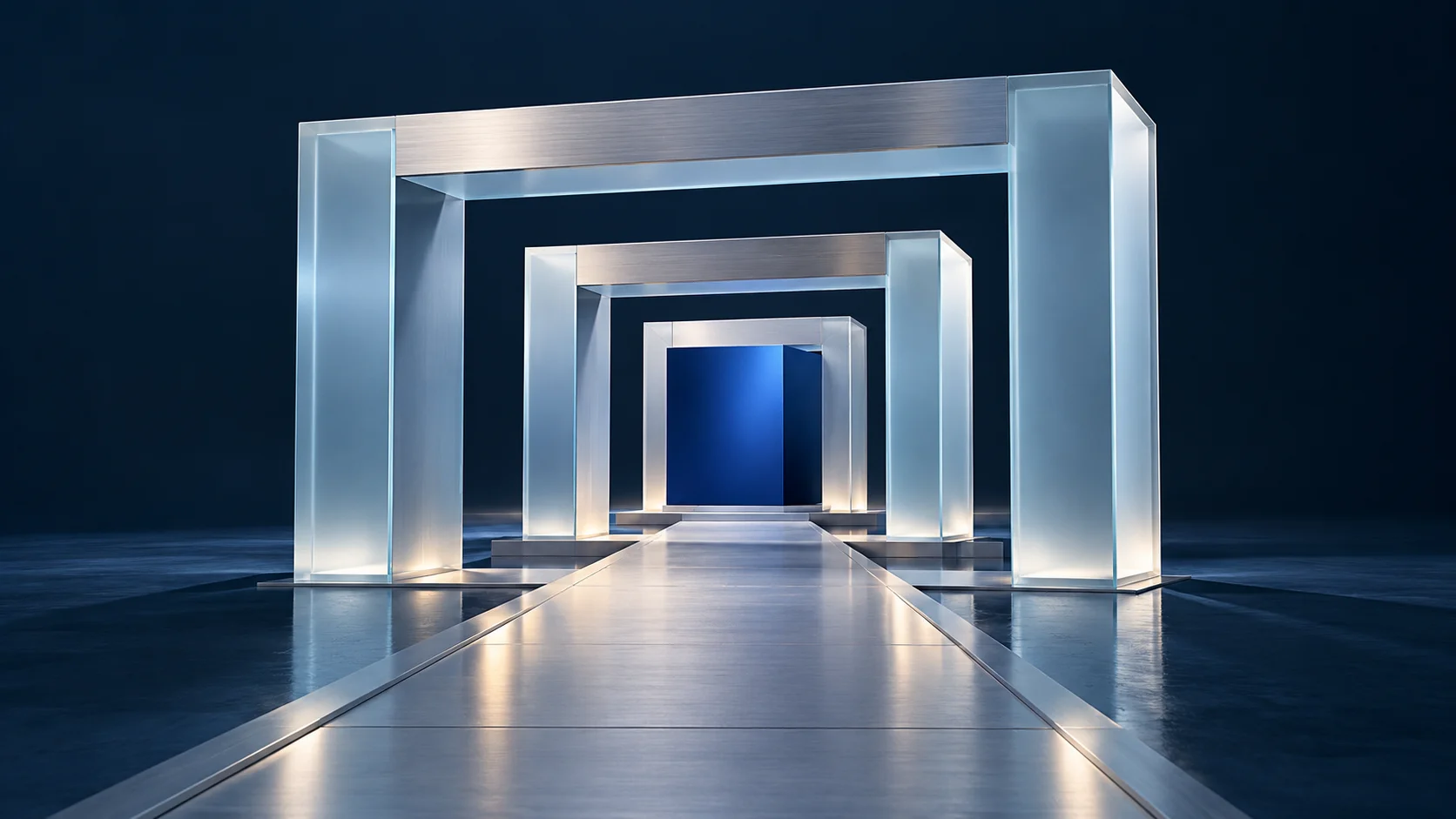 Concept illustration of layered access controls, with nested architectural frames protecting a central blue core.